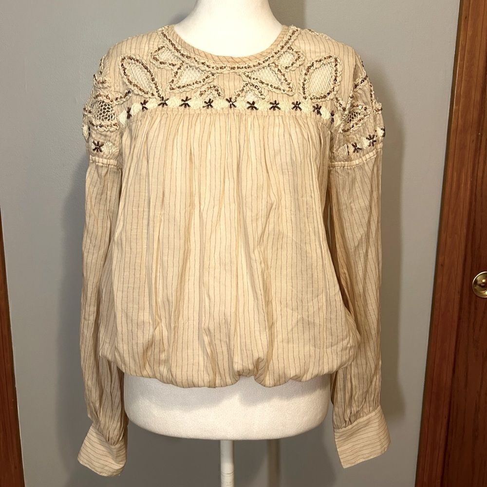 Free People sequin beaded embellished boho top size S BIN I